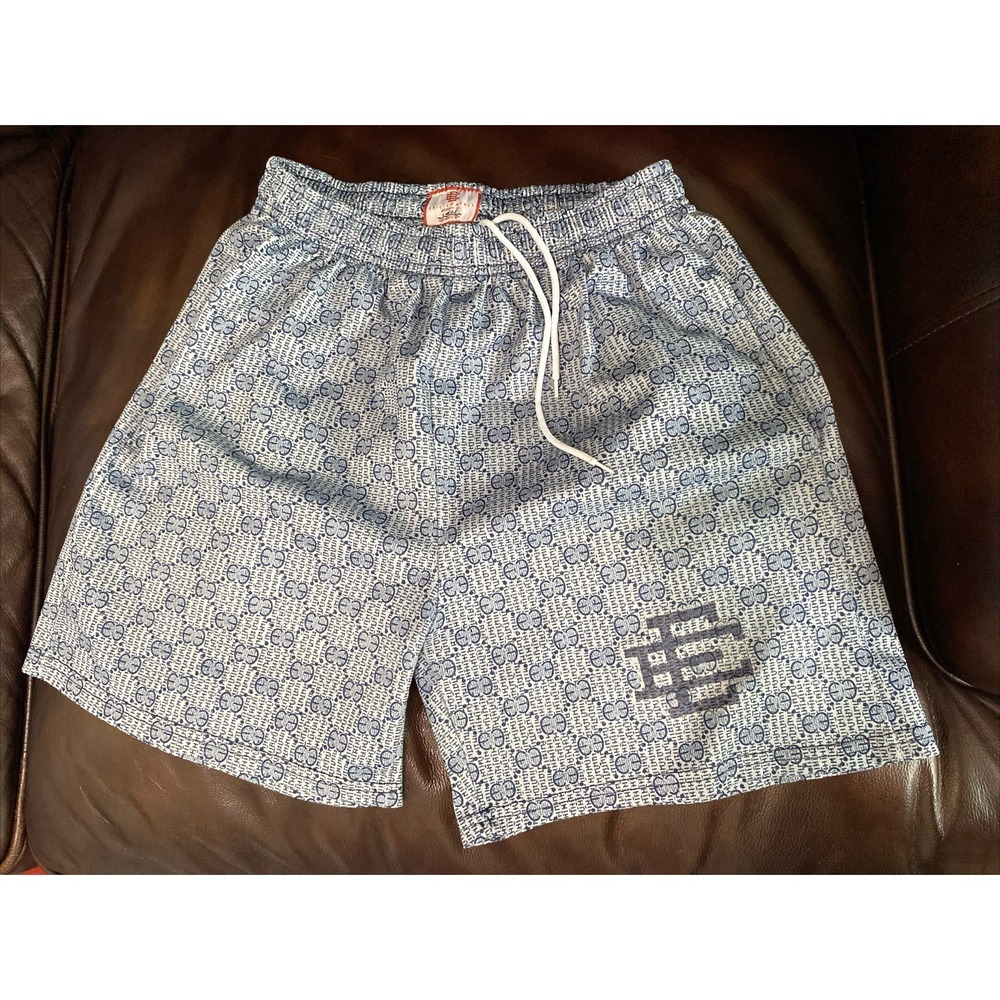 Eric Emanuel EE Monogram Mesh Shorts Blue & White Men's Large New York